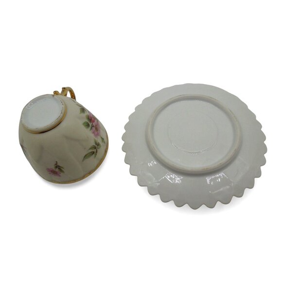 MOUSTACHE and Tea CUP with SAUCERS Delicate Floral Set with Gold Trim Vintage - Picture 15 of 15